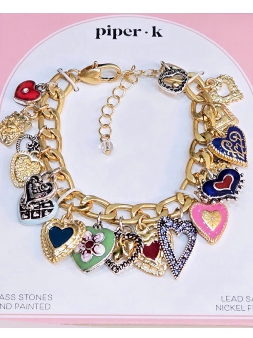 NWT ⚜️💖⚜️ Piper K Viral Gorgeous Brighton Style Multi Heart Charm Bracelet - Picture 1 of 11